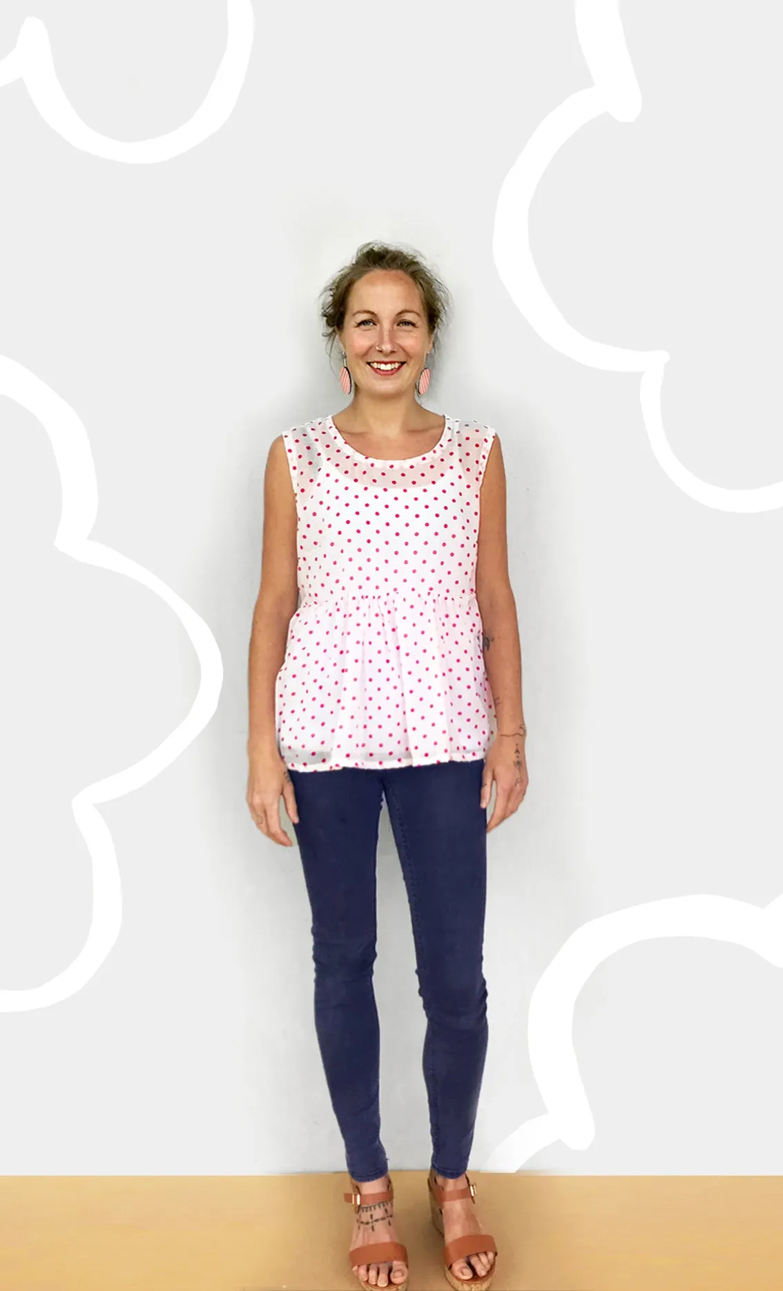 Red or Blue Dot 100% light weight voile cotton pleated top (limited addition)