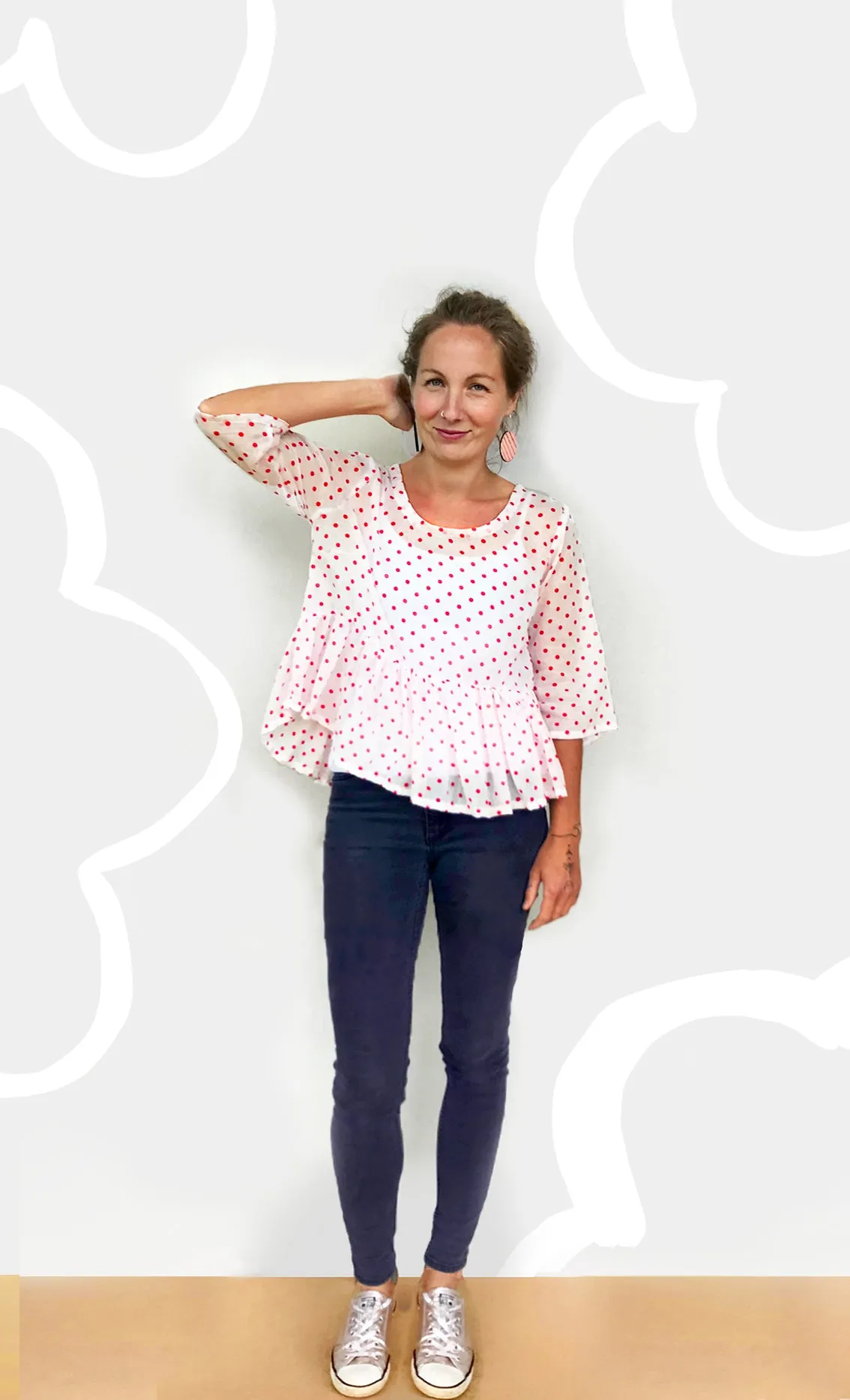Red or Blue Dot 100% light weight voile cotton pleated top (limited addition)
