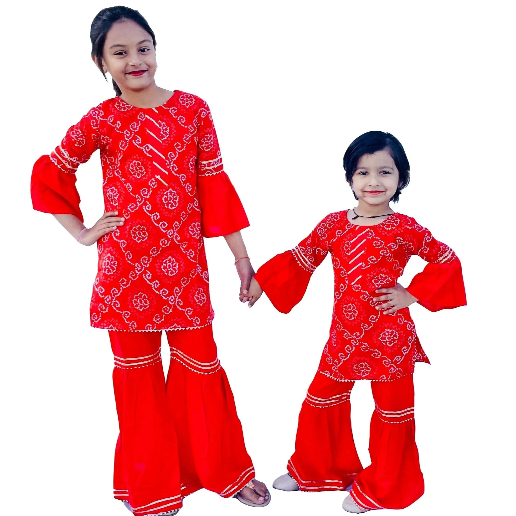 Red Rayon Bandhani Printed Top and Sharara set