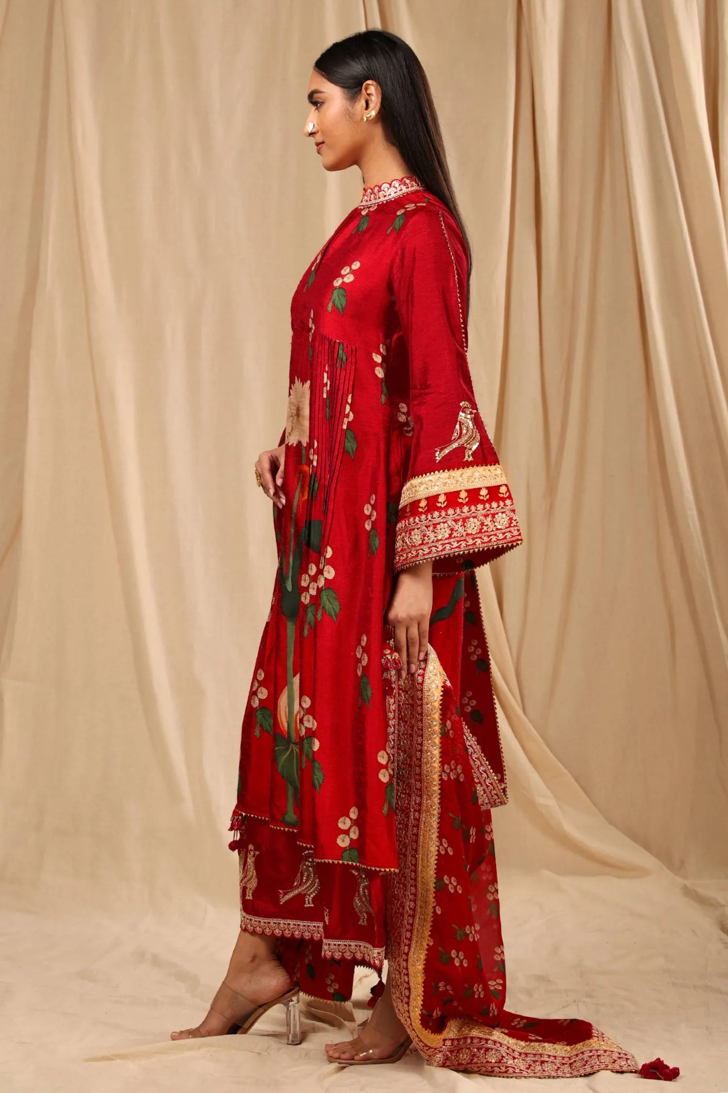 Red Spring Blossom Kurta Set