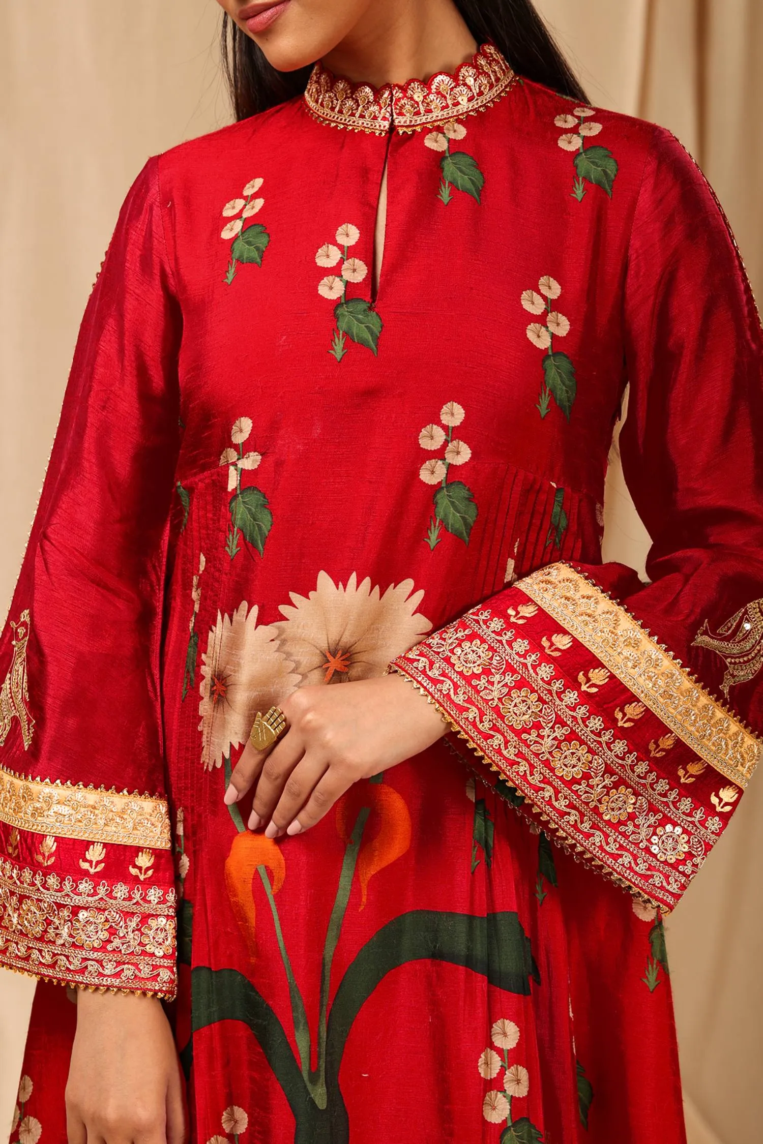 Red Spring Blossom Kurta Set