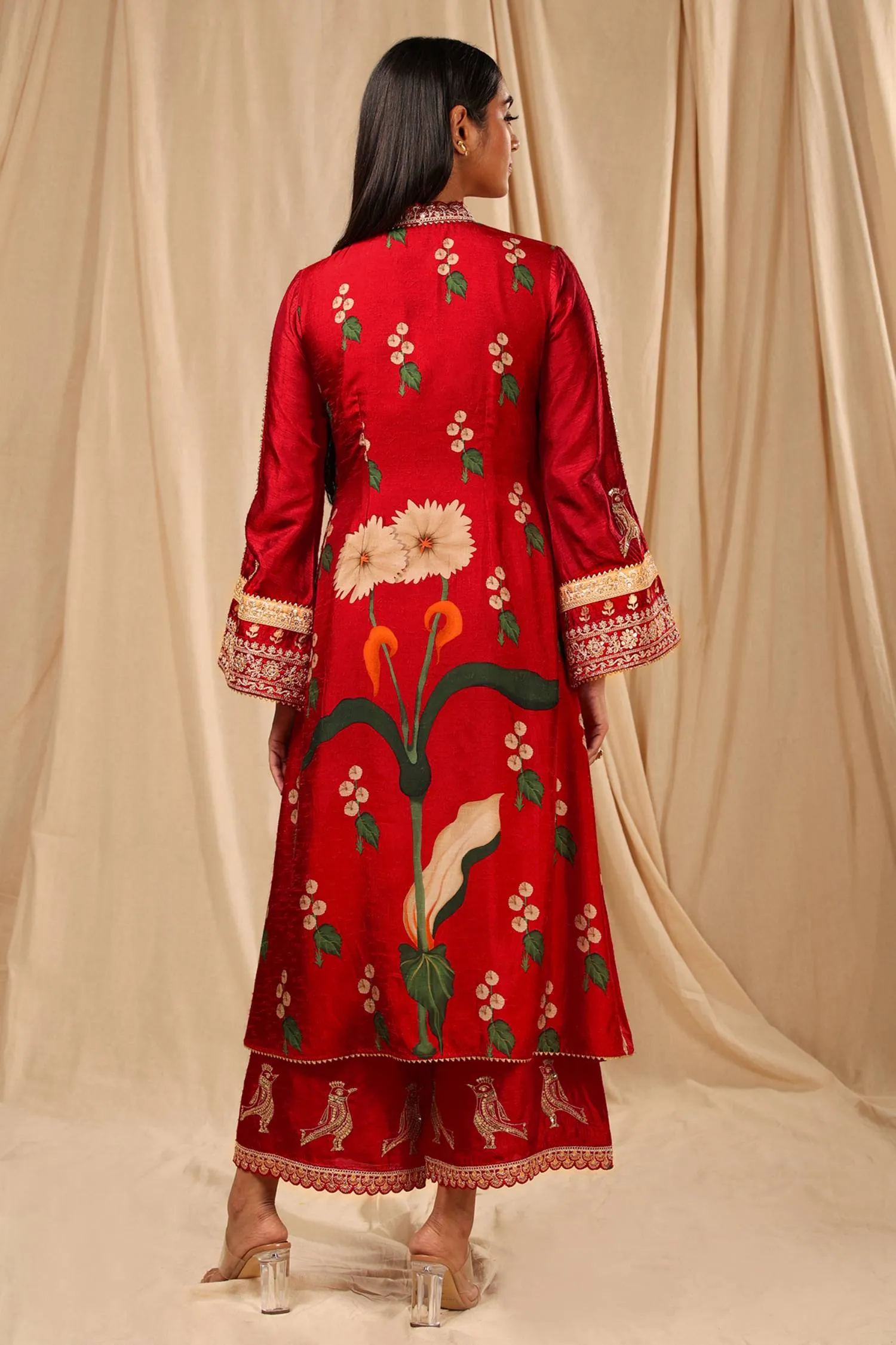 Red Spring Blossom Kurta Set