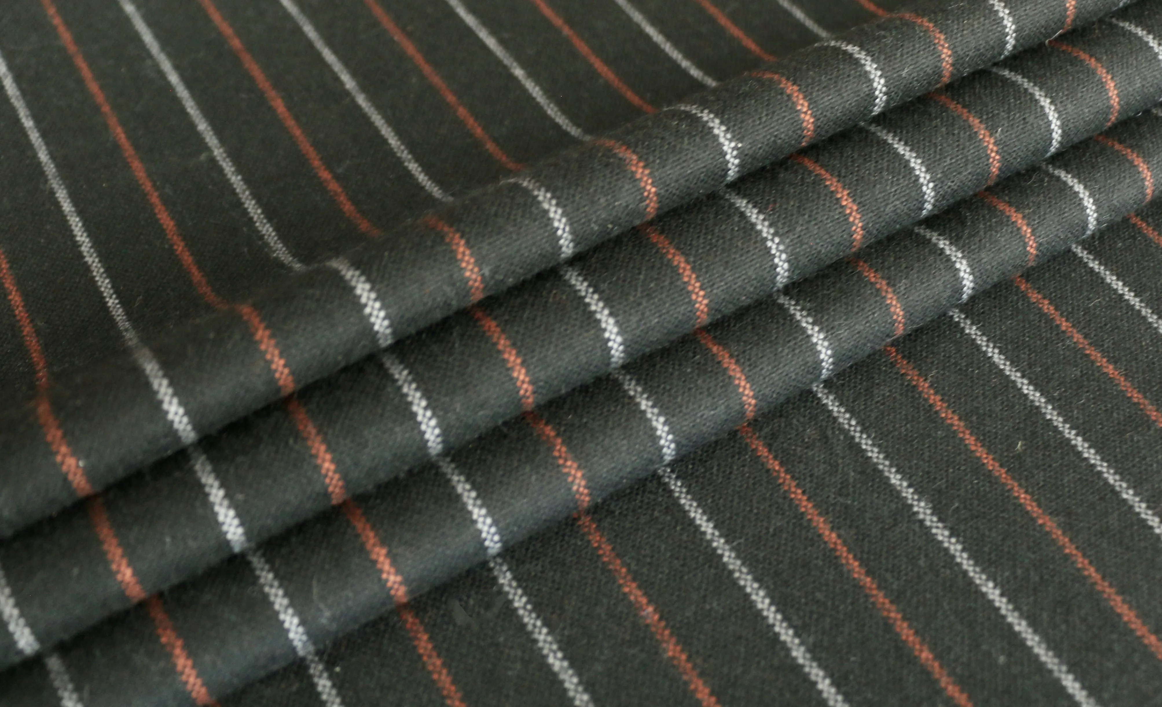 REMNANT 0.55m x 1.50m - WOOL VOLTAIRE - Stripe design - Black, burned orange and grey - Wool  blend