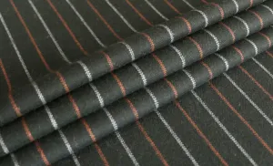 REMNANT 0.55m x 1.50m - WOOL VOLTAIRE - Stripe design - Black, burned orange and grey - Wool  blend