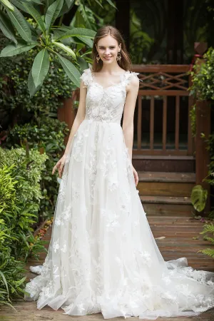 Rhea - Selena Huan Italy 3D Sequin Embroidery Floral Lace glowing A-line gown with detachable off-the-shoulder straps