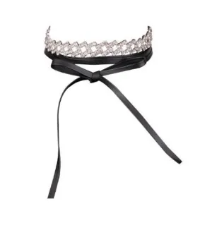 Rhinestone Faux Leather Wrap Choker Necklace