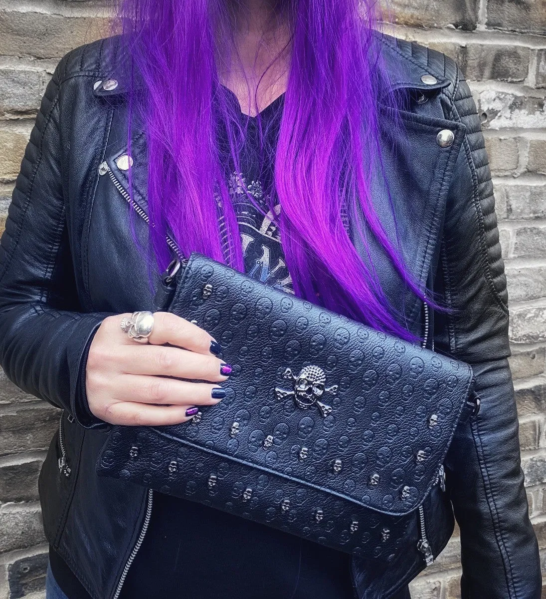 Ro Rox Studded Skull PU Crossbody Bag