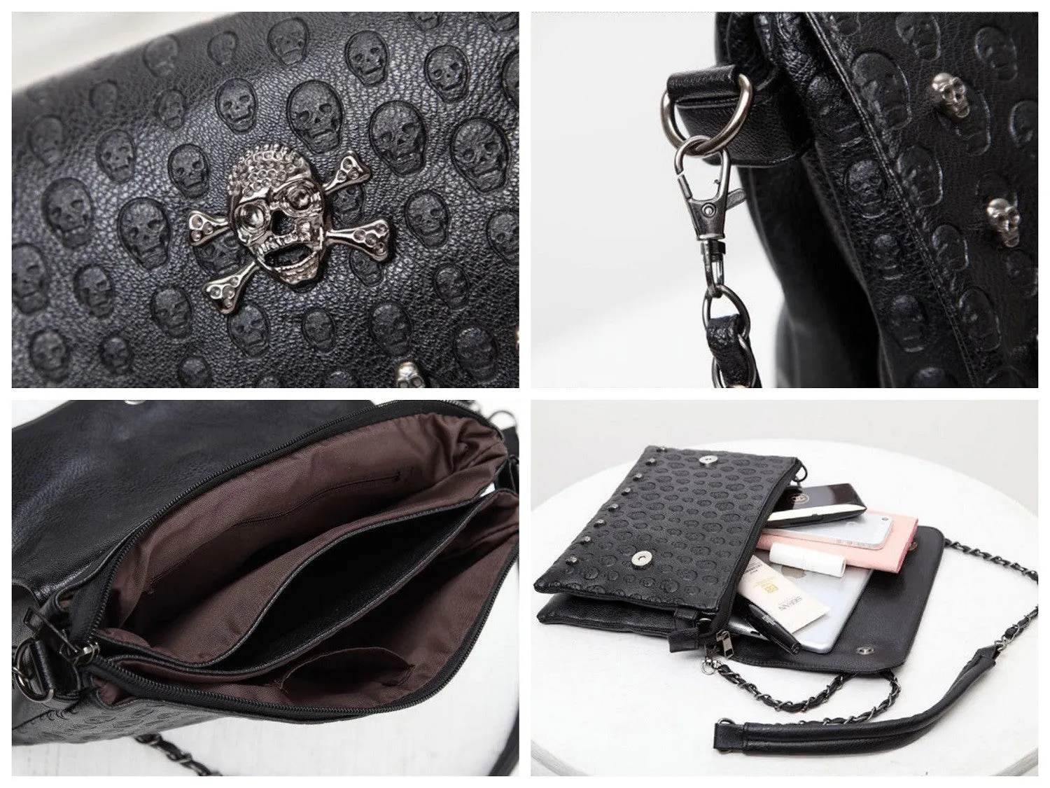Ro Rox Studded Skull PU Crossbody Bag