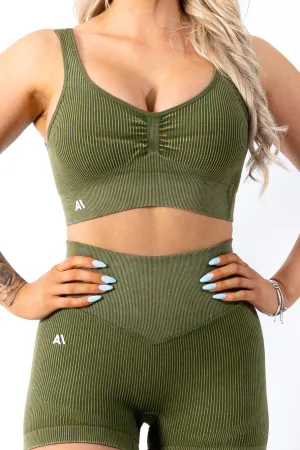Ruby Rib Thick Strap Sports Bra Green
