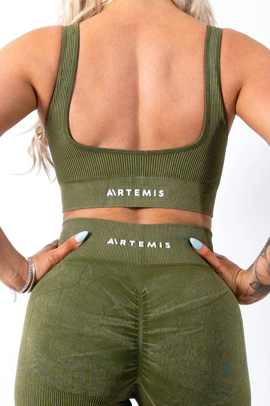 Ruby Rib Thick Strap Sports Bra Green
