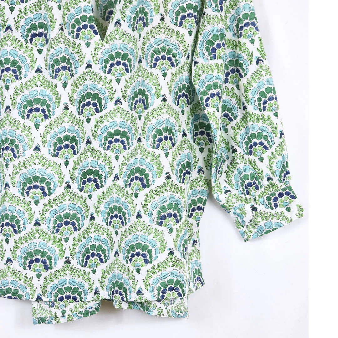 Ruffle Collar Top - Blue and Green
