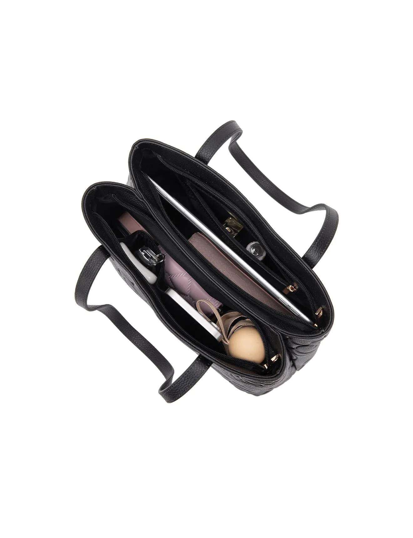 RUTH TWIN COMPARTMENT LEATHER BAG- E1-0753B-BLK- NEW IN