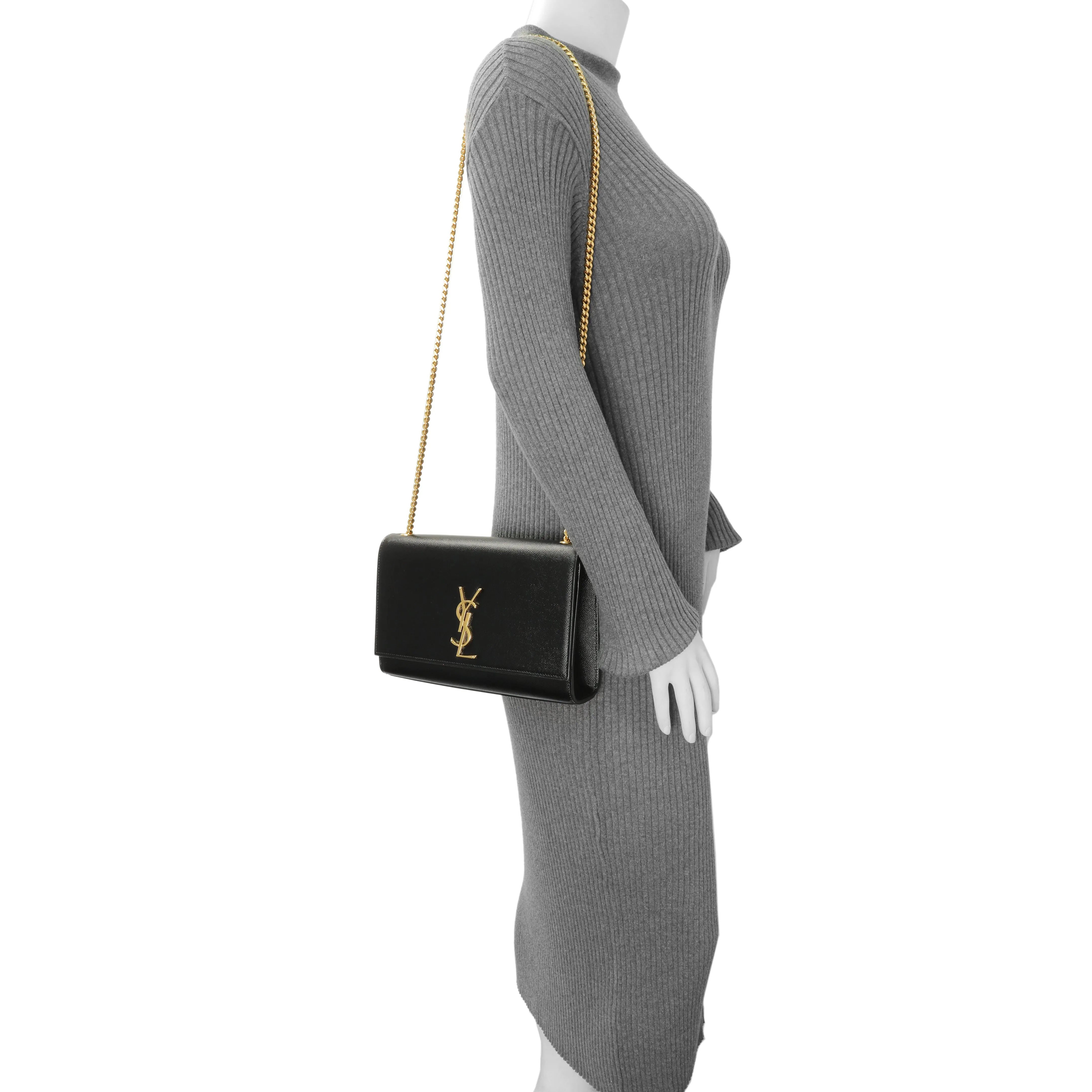Saint Laurent Black Grain De Poudre Medium Monogram Kate Satchel