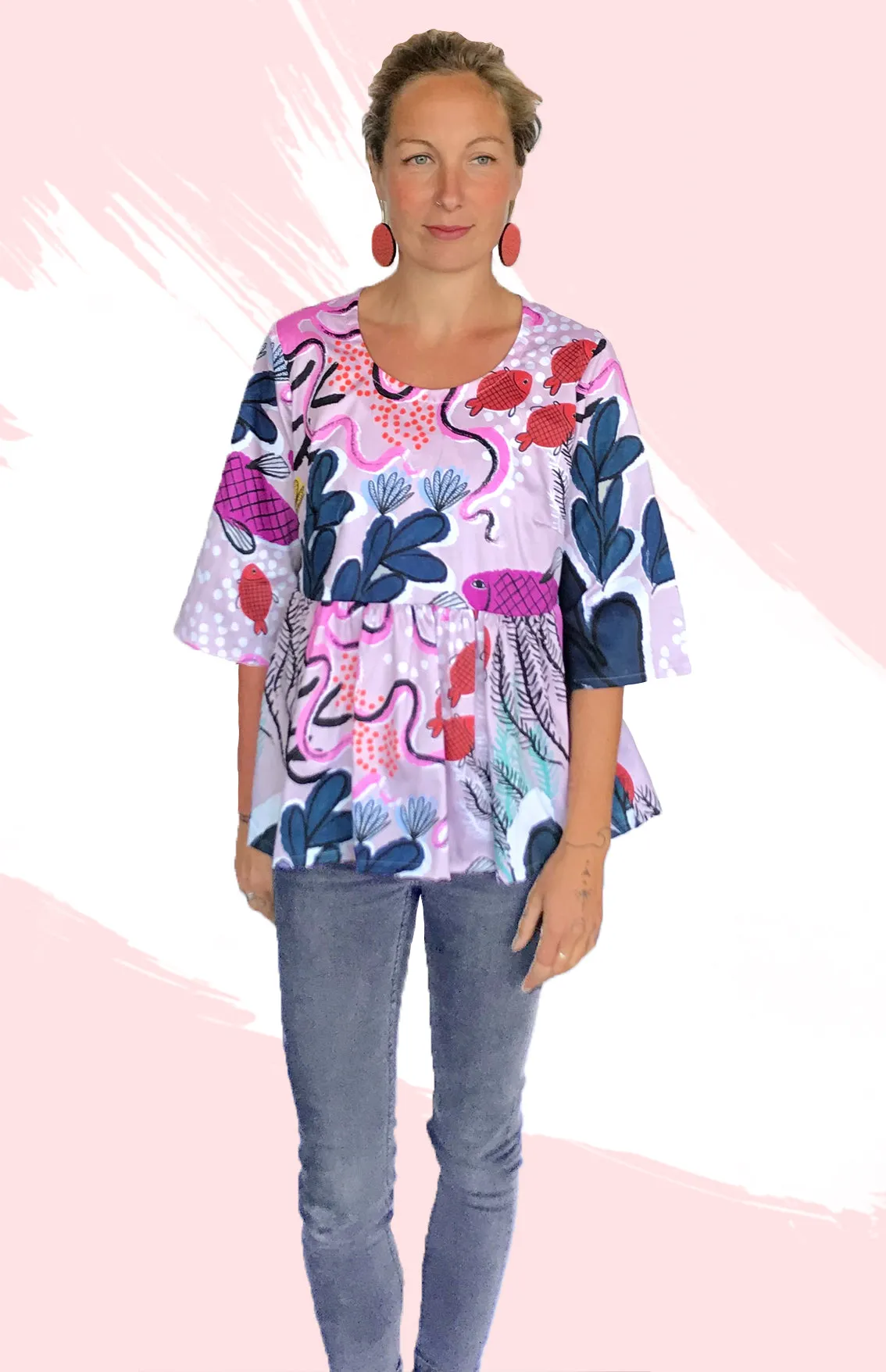 SALE Beige - mauve  Sea 100% Organic Cotton Pleated Top