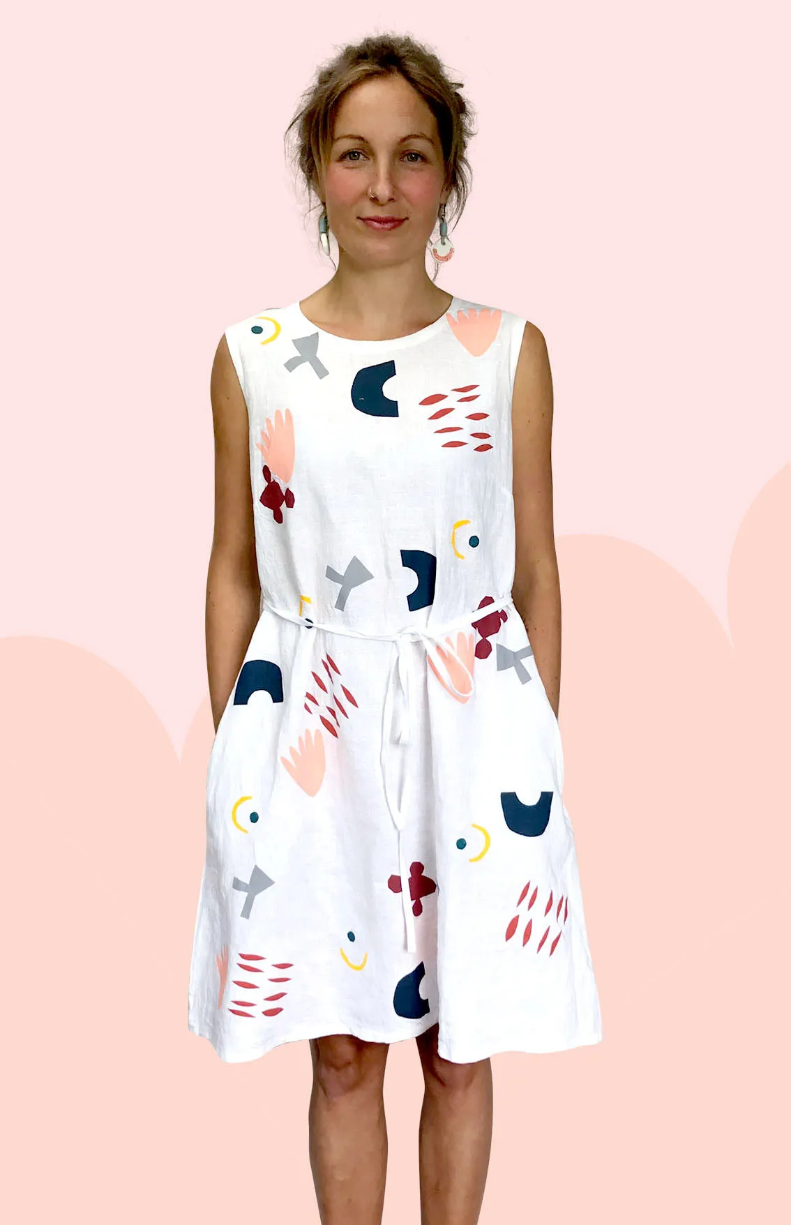SALE Chop Cut Play Screen Printed 100% linen dress