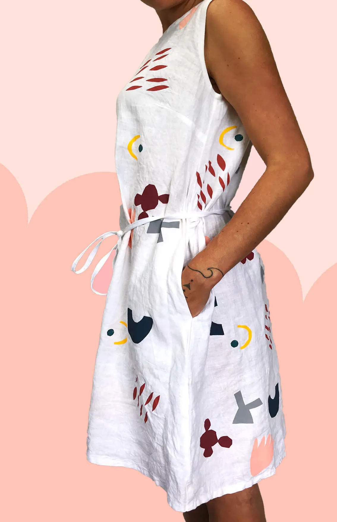 SALE Chop Cut Play Screen Printed 100% linen dress