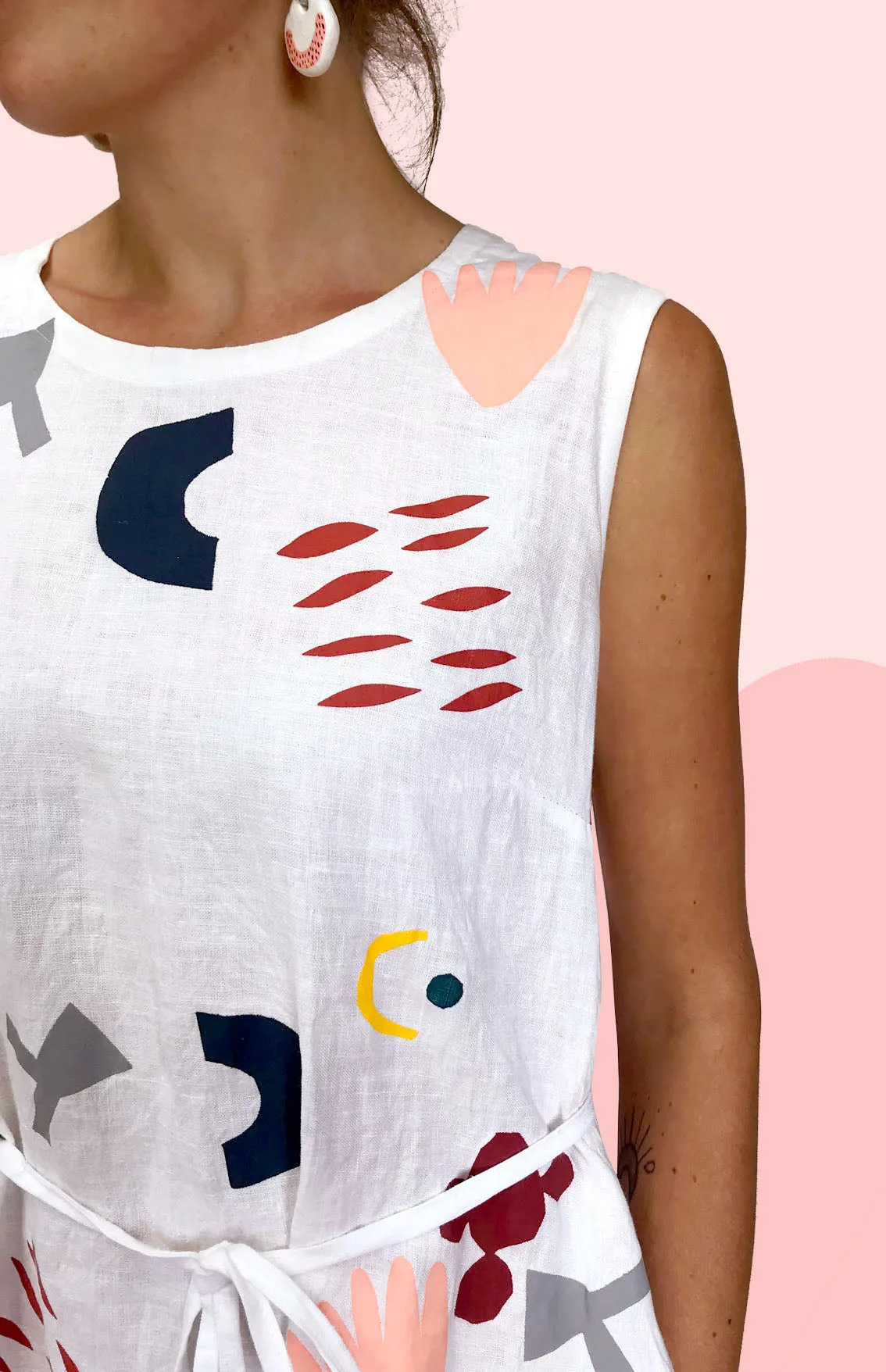 SALE Chop Cut Play Screen Printed 100% linen dress