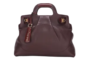 SALVATORE FERRAGAMO 2 WAY USE BAG (AB-21-C537) PURPLE LEATHER GOLD HARDWARE WITH STRAP & DUST COVER