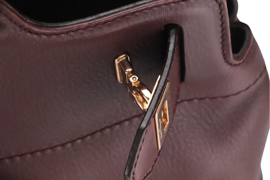 SALVATORE FERRAGAMO 2 WAY USE BAG (AB-21-C537) PURPLE LEATHER GOLD HARDWARE WITH STRAP & DUST COVER