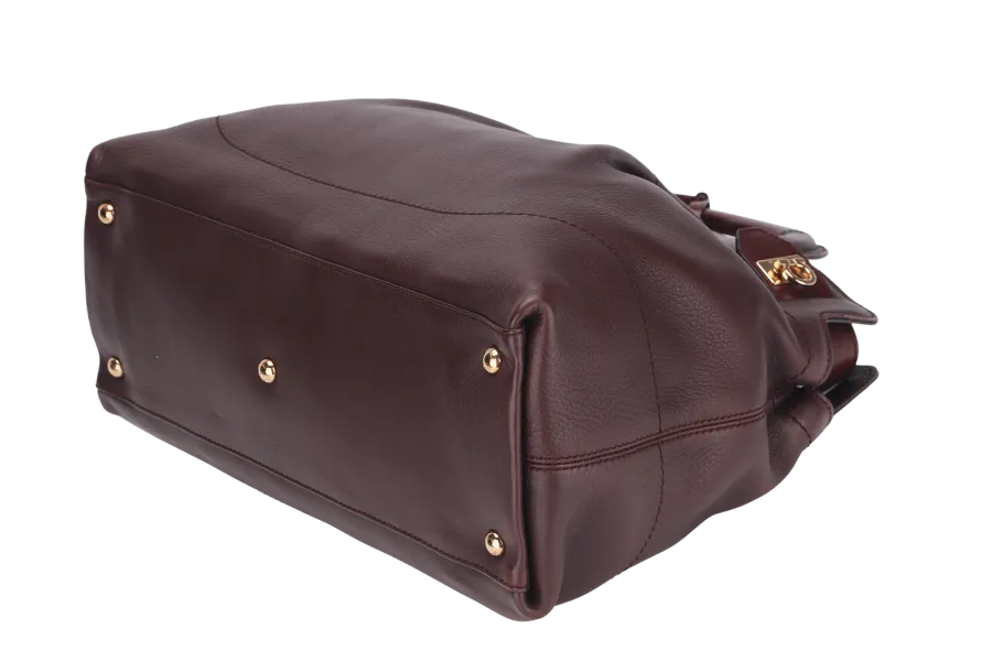 SALVATORE FERRAGAMO 2 WAY USE BAG (AB-21-C537) PURPLE LEATHER GOLD HARDWARE WITH STRAP & DUST COVER