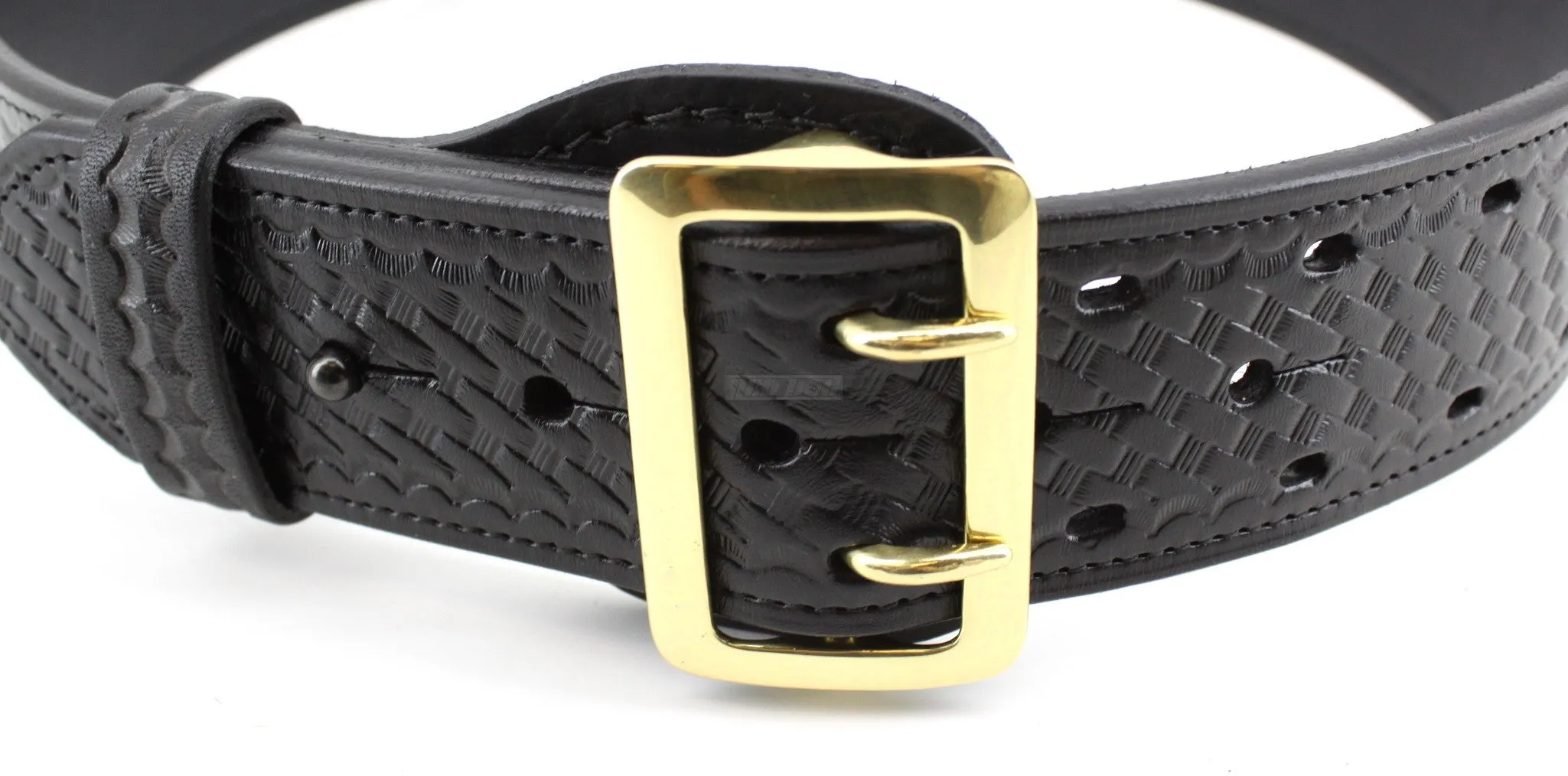 Sam Browne 2 1/4 in Wide Duty Belt - Choice of Basket Weave - Plain - Nickel or Brass Buckle