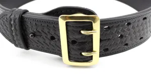 Sam Browne 2 1/4 in Wide Duty Belt - Choice of Basket Weave - Plain - Nickel or Brass Buckle