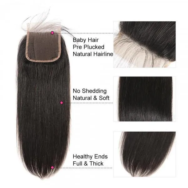 Sdamey Brazilian Straight Human Hair 5X5 Lace Closure