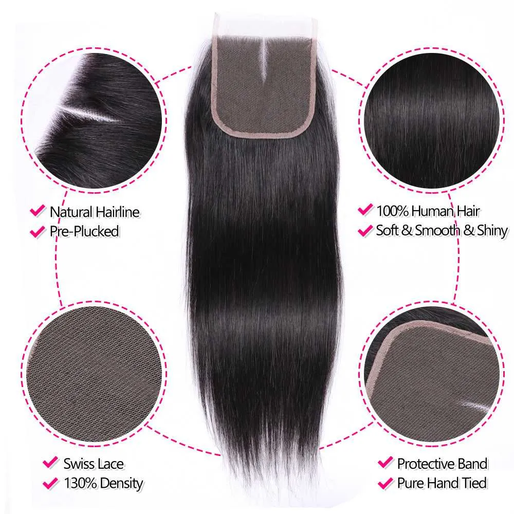 Sdamey Brazilian Straight Human Hair 5X5 Lace Closure