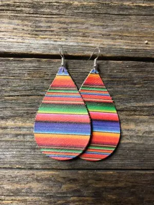 Serape Leather Teardrop Earrings