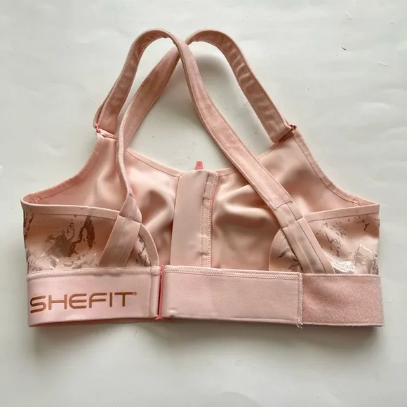 Shefit Flex Zip Front Velcro Adjustable Sports Bra Blush Rose Gold Medium