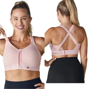 Shefit Flex Zip Front Velcro Adjustable Sports Bra Blush Rose Gold Medium