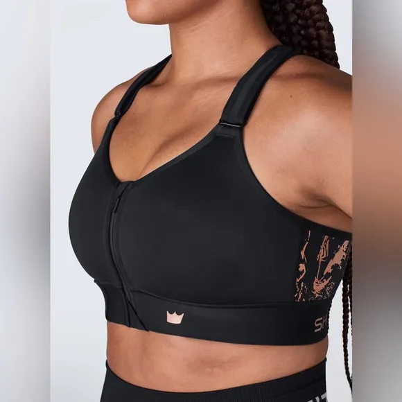 Shefit Flex Zipper Front Velcro Adjustable Metallic Splatter Sports Bra