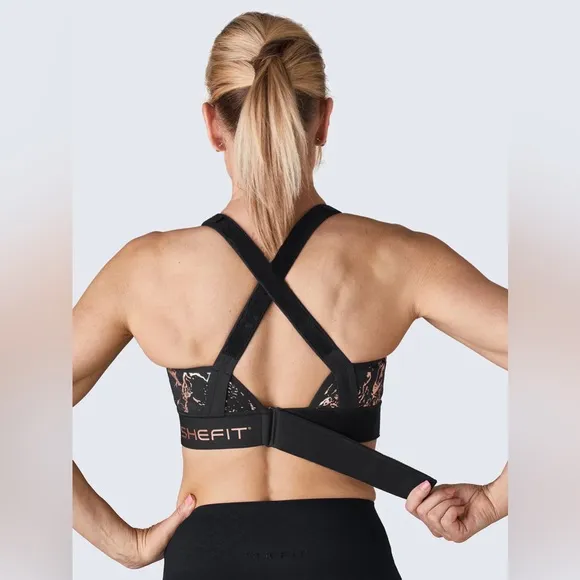 Shefit Flex Zipper Front Velcro Adjustable Metallic Splatter Sports Bra