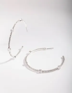 Silver 60mm Stone & Diamante Hoop Earrings