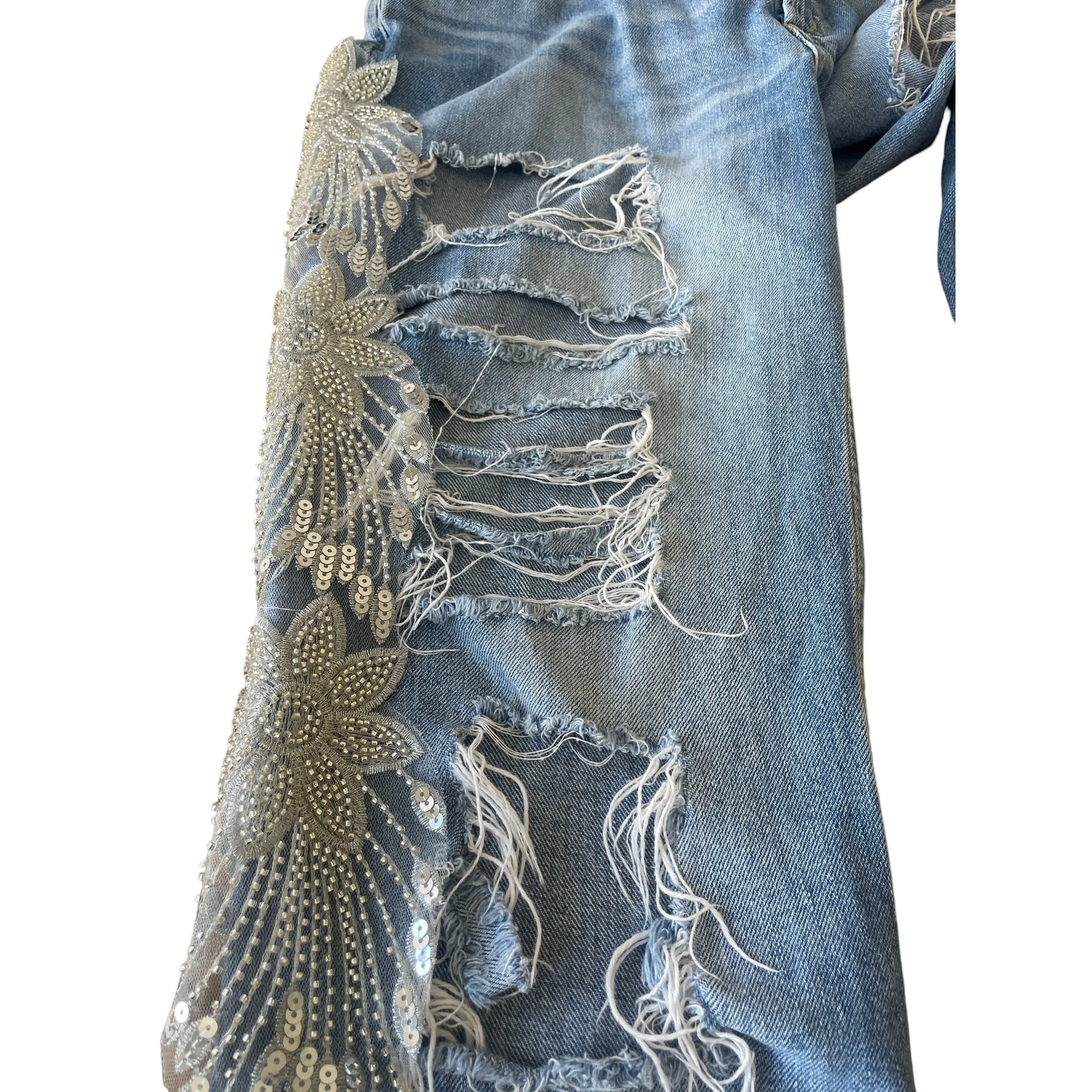 Silver hand beaded sequin appliqué (trim)