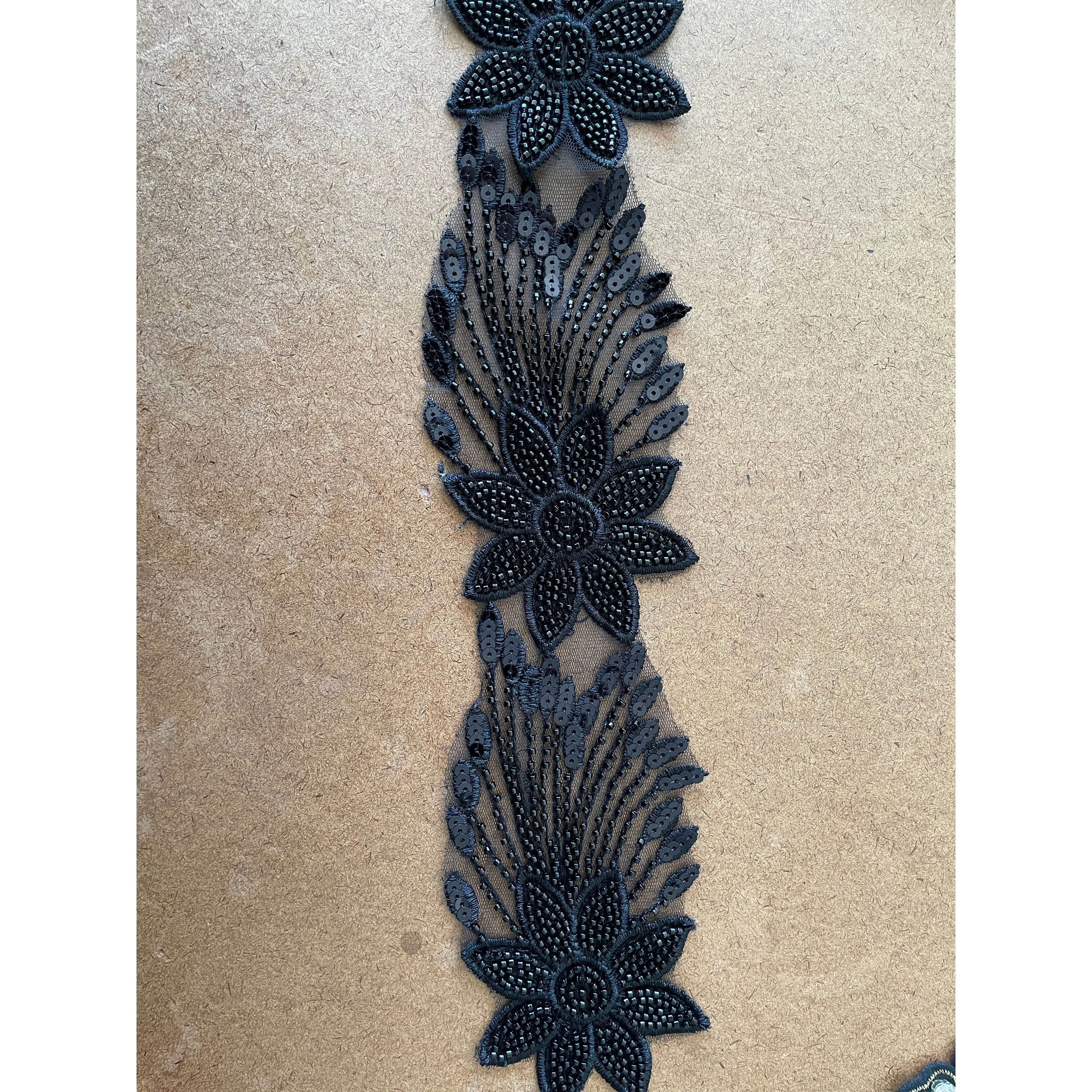 Silver hand beaded sequin appliqué (trim)
