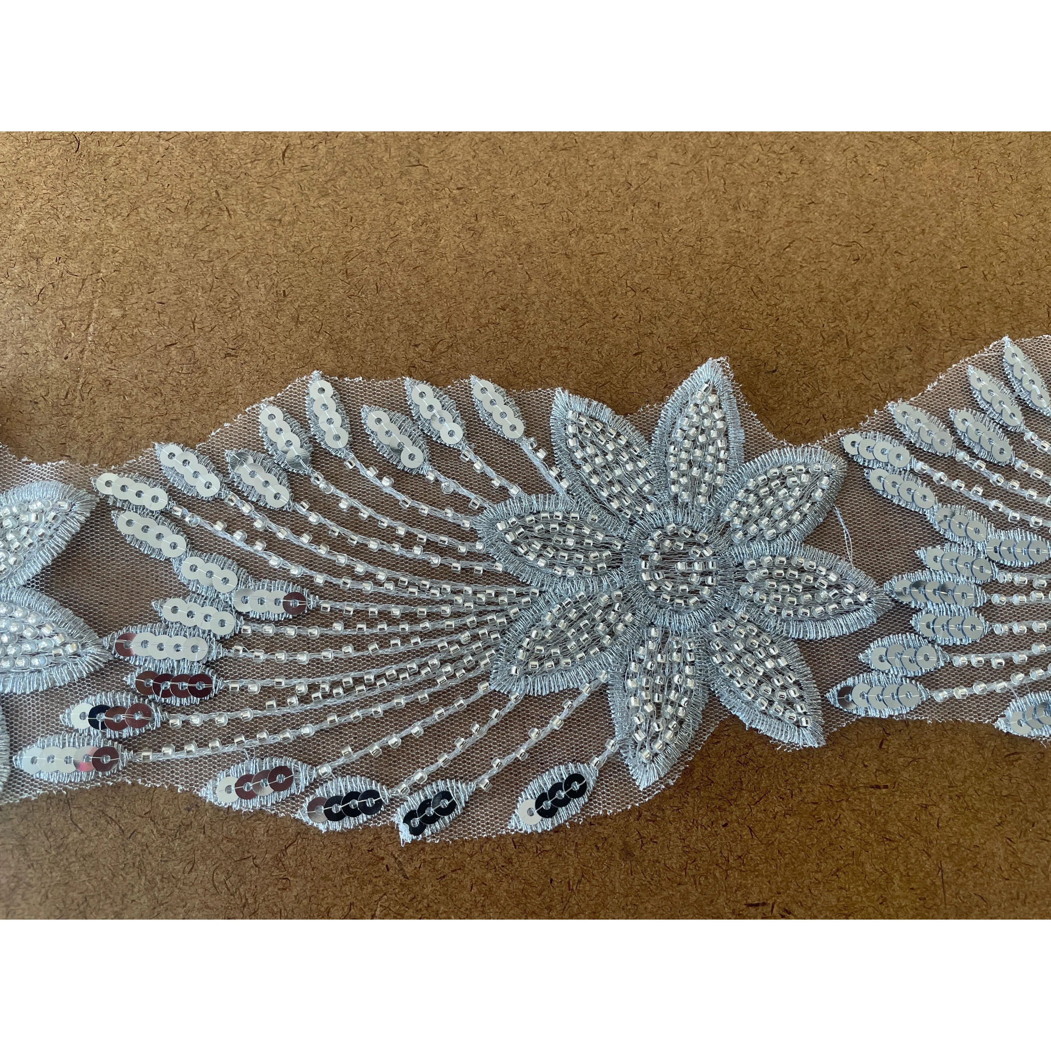 Silver hand beaded sequin appliqué (trim)