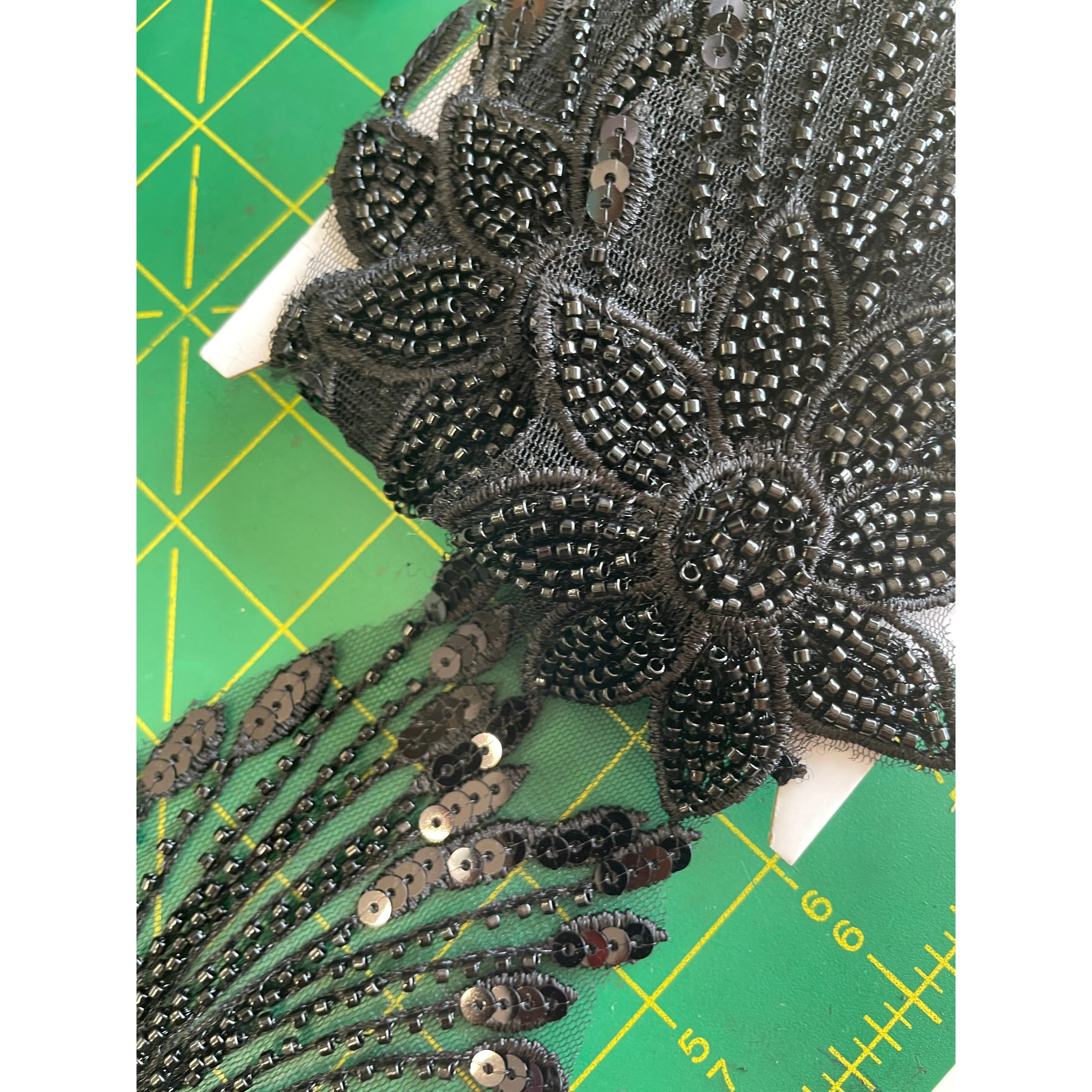 Silver hand beaded sequin appliqué (trim)