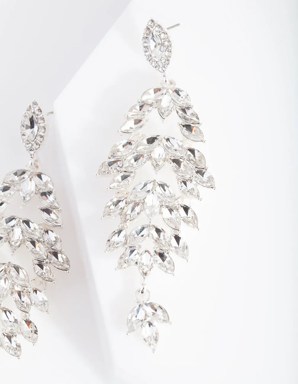 Silver Navette Stone Drop Earrings
