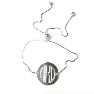 Silver Round Monogram Tassel Bracelet