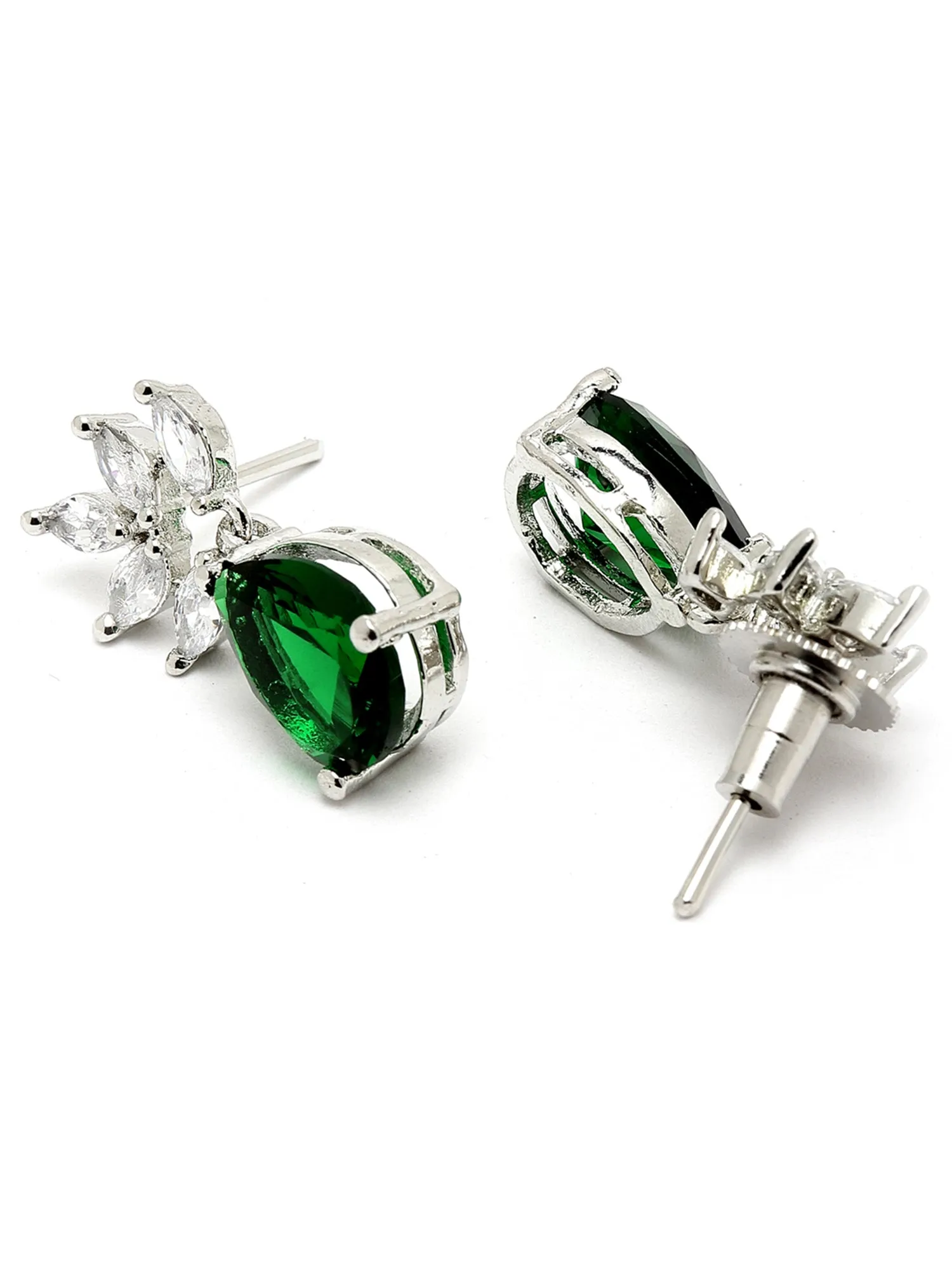 Silver Tone Green American Diamond Ear Cuffs for Women