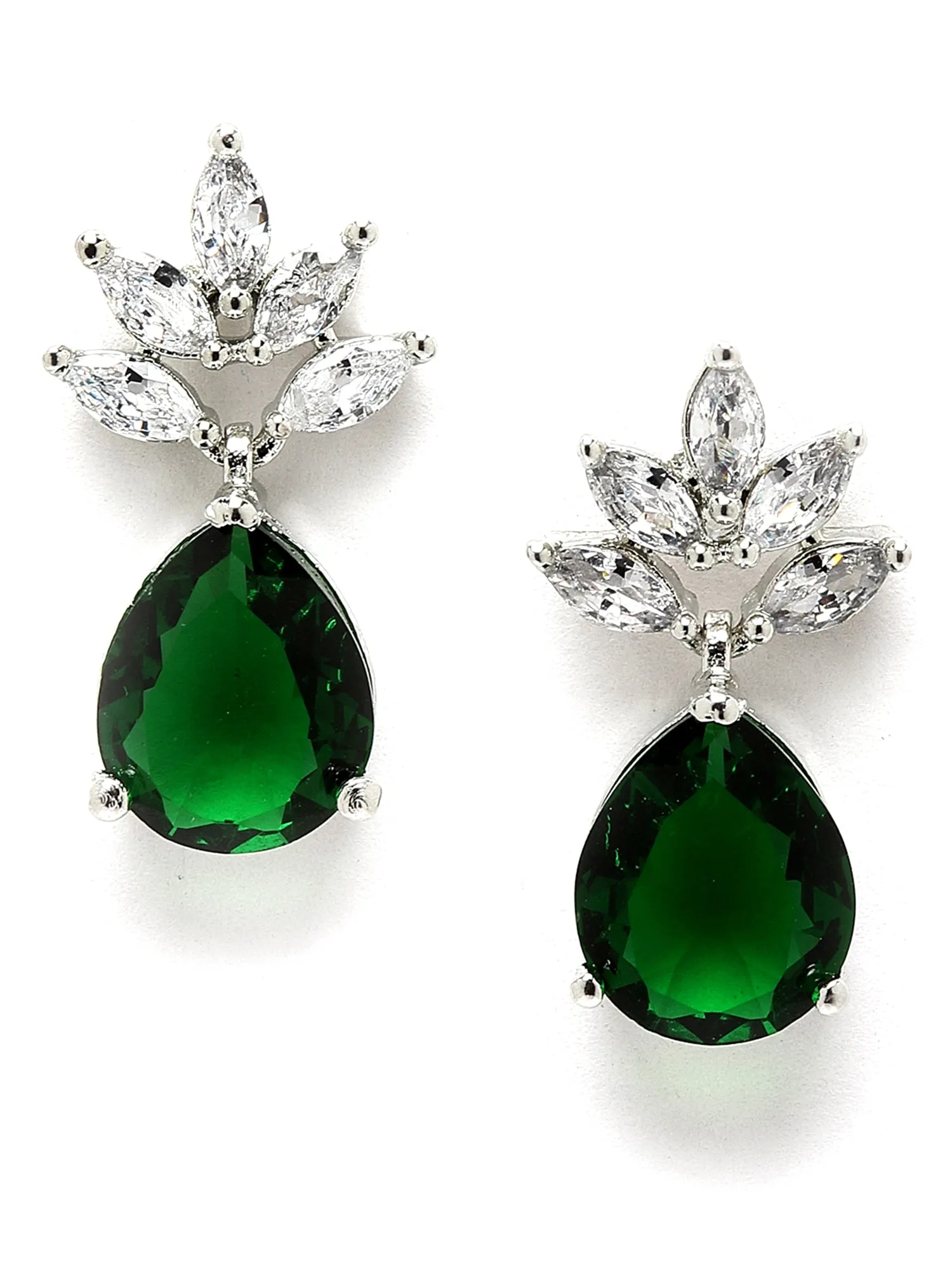 Silver Tone Green American Diamond Ear Cuffs for Women