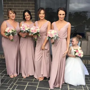 Simple Straps Dusty Pink Long Cheap Bridesmaid Dresses Online, WG207