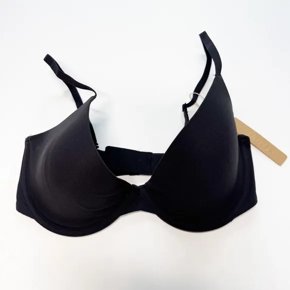 Skims‎ Plunge Scoop Fits Everybody Black Onyx Bra 34D