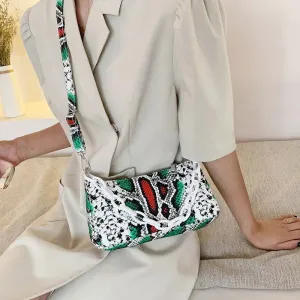Snake Print Shoulder Bag with Detachable Strap - PU Material, 24x13x5cm, 120cm Strap