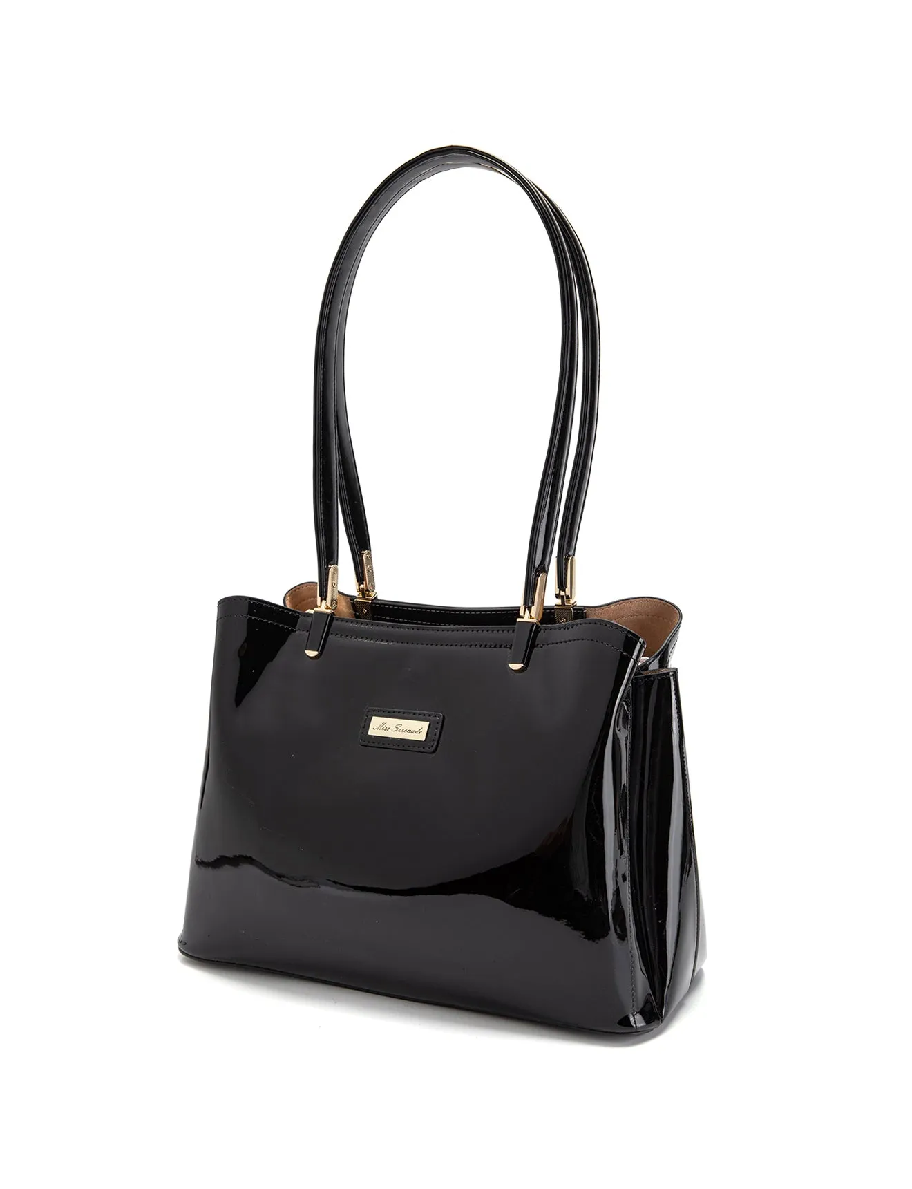 SOFIA VEGAN PATENT TRIPLE COMPARTMENT BAG- XB-2414-BLK-SALE