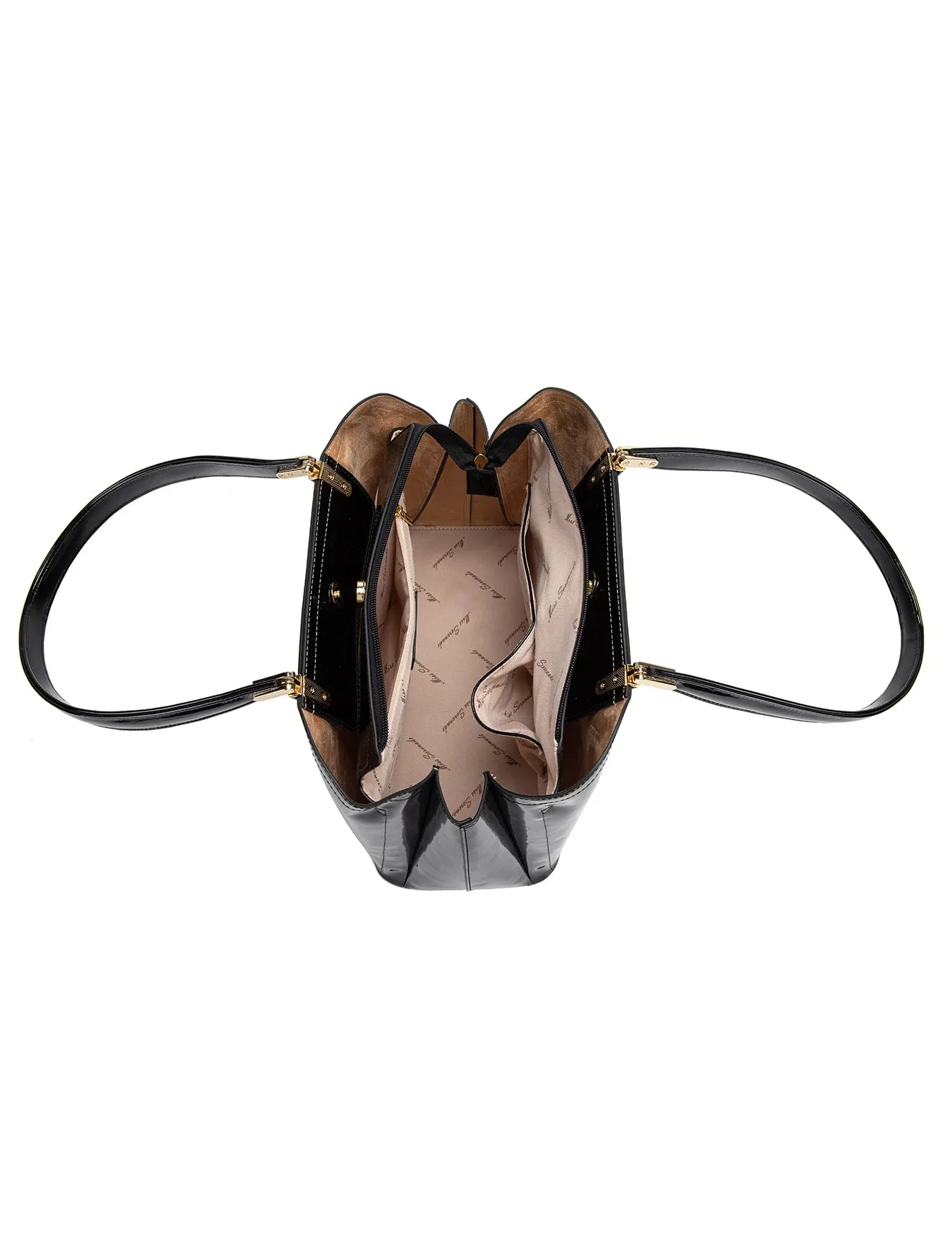 SOFIA VEGAN PATENT TRIPLE COMPARTMENT BAG- XB-2414-BLK-SALE
