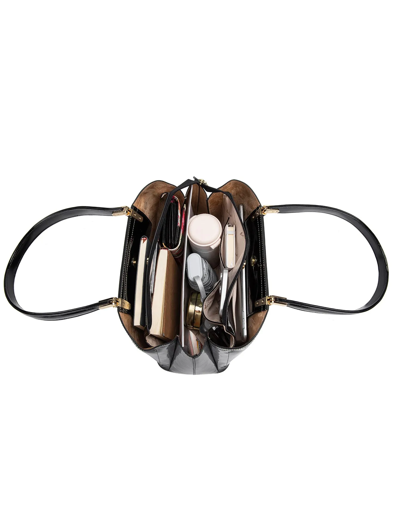 SOFIA VEGAN PATENT TRIPLE COMPARTMENT BAG- XB-2414-BLK-SALE