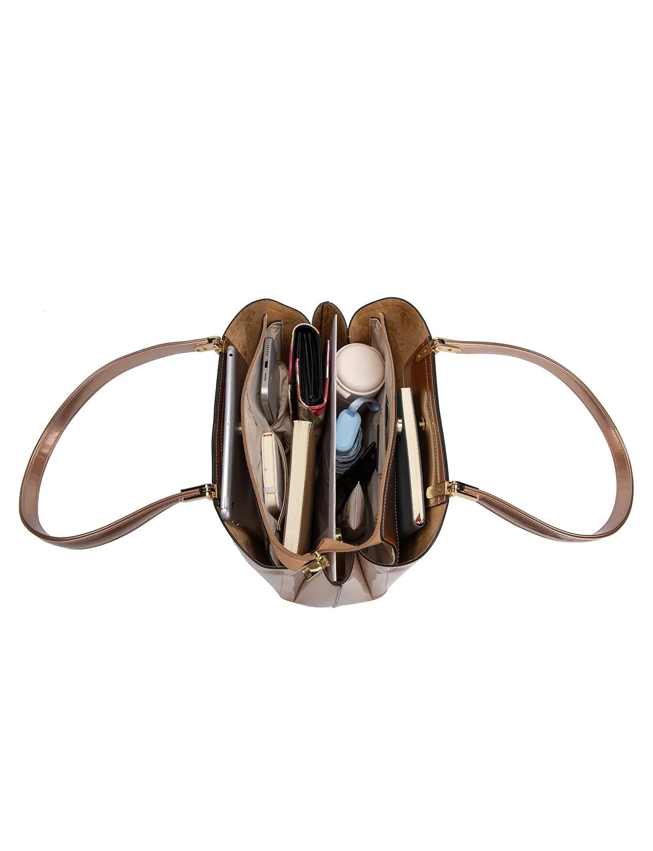 SOFIA VEGAN PATENT TRIPLE COMPARTMENT BAG- XB-2414-RGLD
