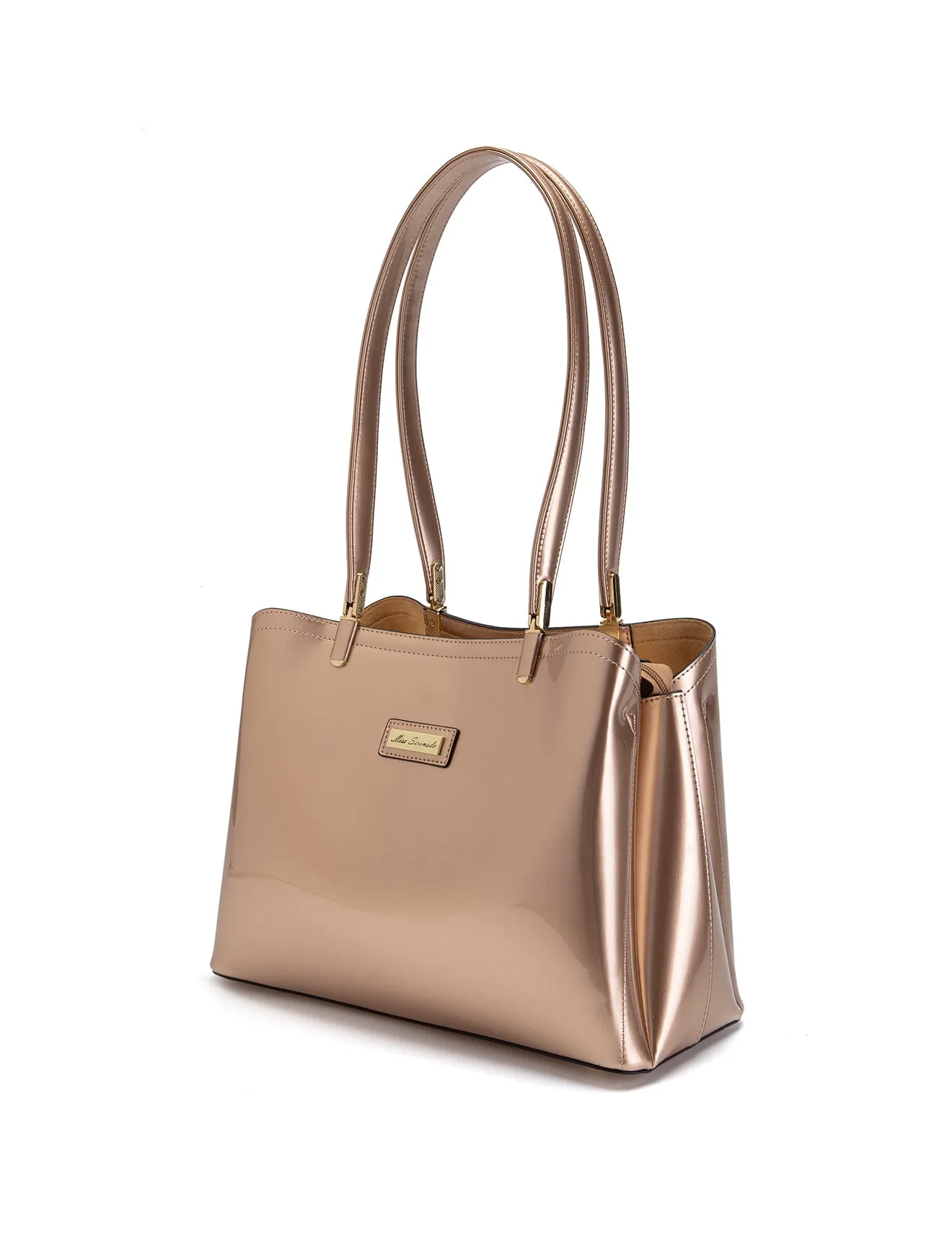 SOFIA VEGAN PATENT TRIPLE COMPARTMENT BAG- XB-2414-RGLD